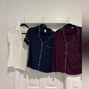 Eberjey Pajama Tops bundle of 3 Size Large Button Front Sleep Shirts